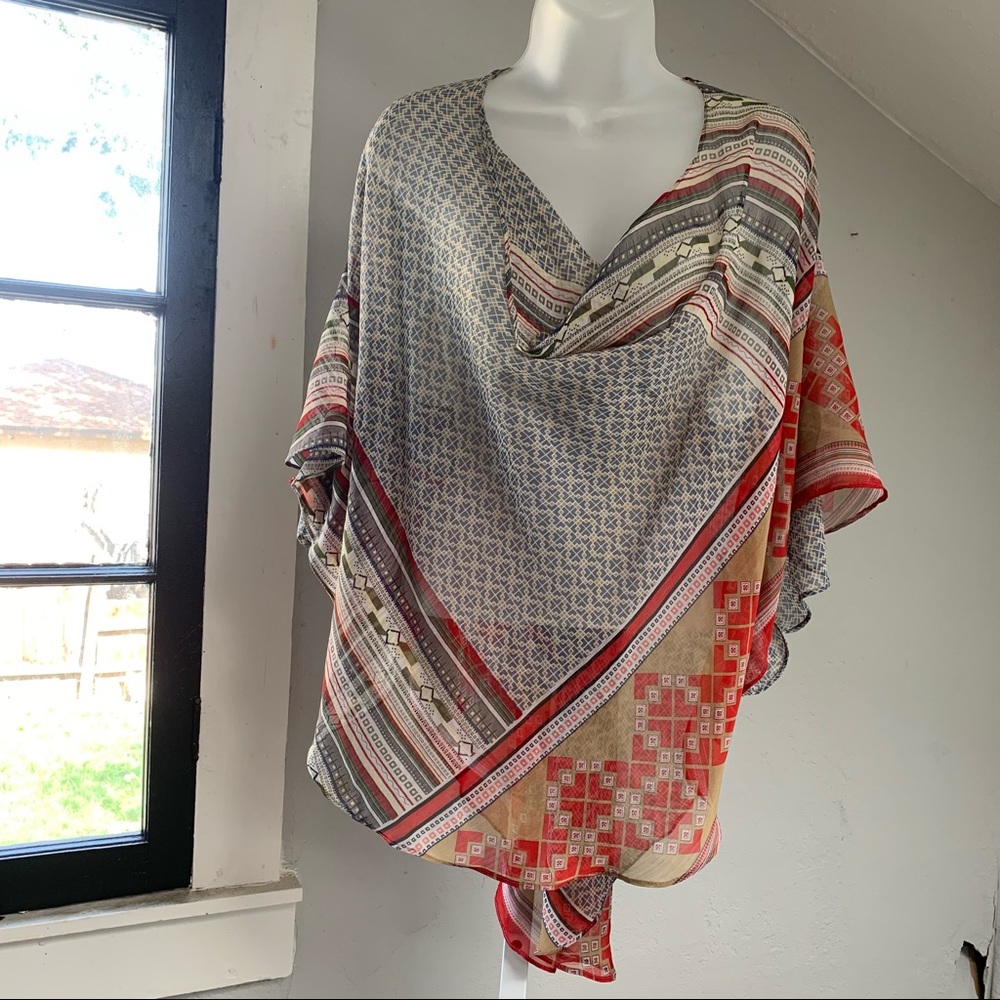 Room Mates Swoop Neck Multi Pattern Blouse | L